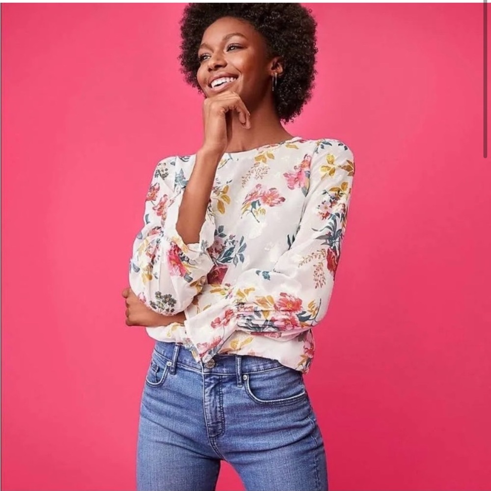 Loft Shimmery Floral Long Sleeve blouse, size Medium